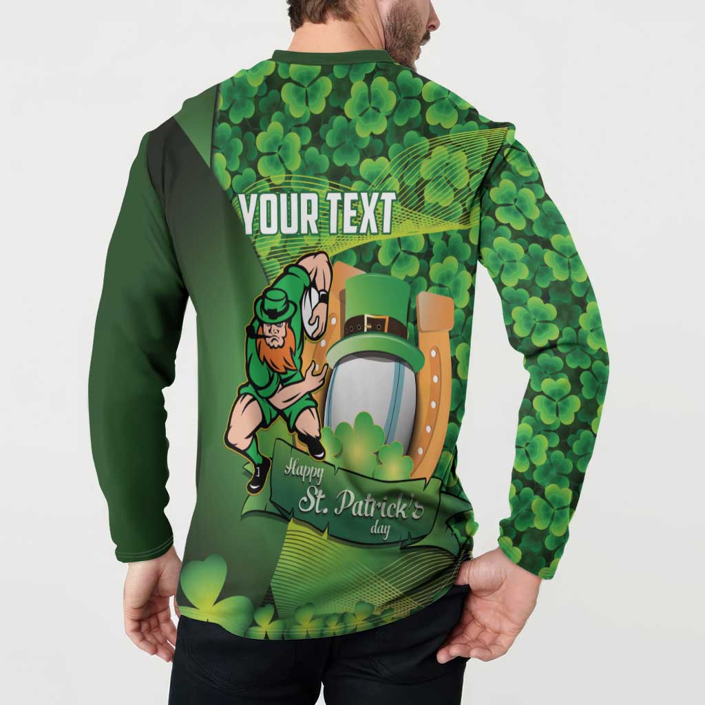 St Patrick's Day Ireland Rugby Custom Button Sweatshirt Leprechaun Mascot Irish Shamrock Pattern - Wonder Print Shop