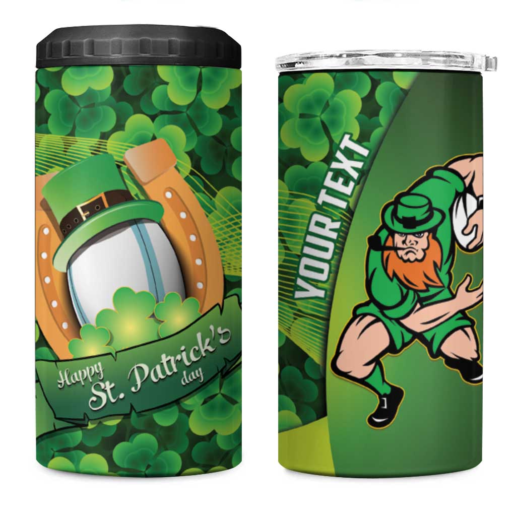 St Patrick's Day Ireland Rugby Custom 4 in 1 Can Cooler Tumbler Leprechaun Mascot Irish Shamrock Pattern - Wonder Print Shop