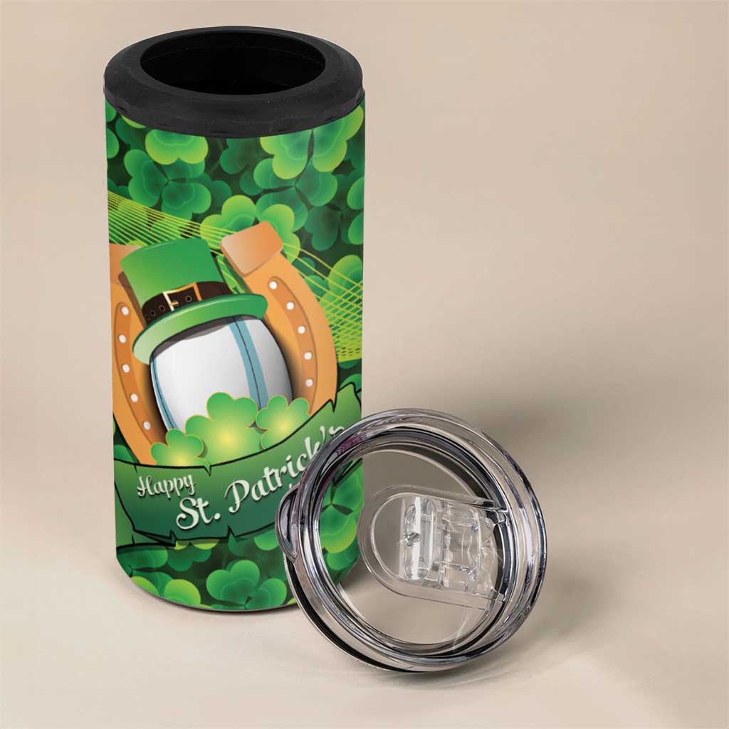 St Patrick's Day Ireland Rugby Custom 4 in 1 Can Cooler Tumbler Leprechaun Mascot Irish Shamrock Pattern - Wonder Print Shop