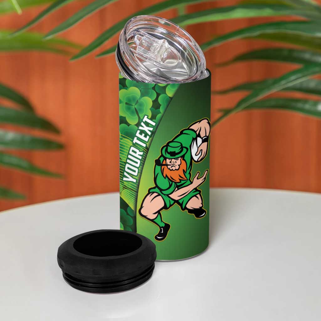 St Patrick's Day Ireland Rugby Custom 4 in 1 Can Cooler Tumbler Leprechaun Mascot Irish Shamrock Pattern - Wonder Print Shop