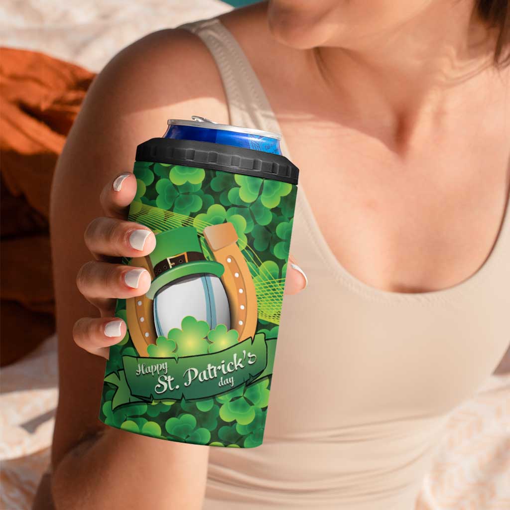 St Patrick's Day Ireland Rugby Custom 4 in 1 Can Cooler Tumbler Leprechaun Mascot Irish Shamrock Pattern - Wonder Print Shop