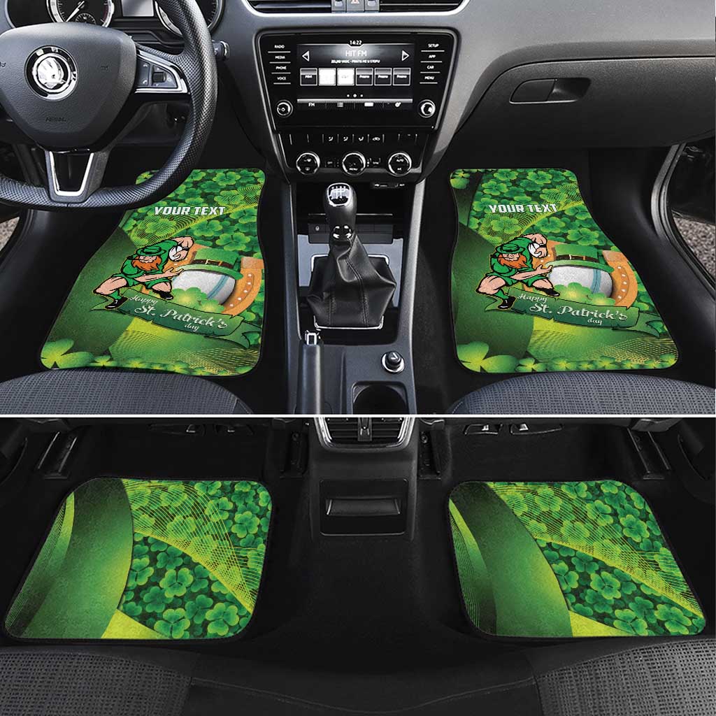 St Patrick's Day Ireland Rugby Custom Car Mats Leprechaun Mascot Irish Shamrock Pattern - Wonder Print Shop