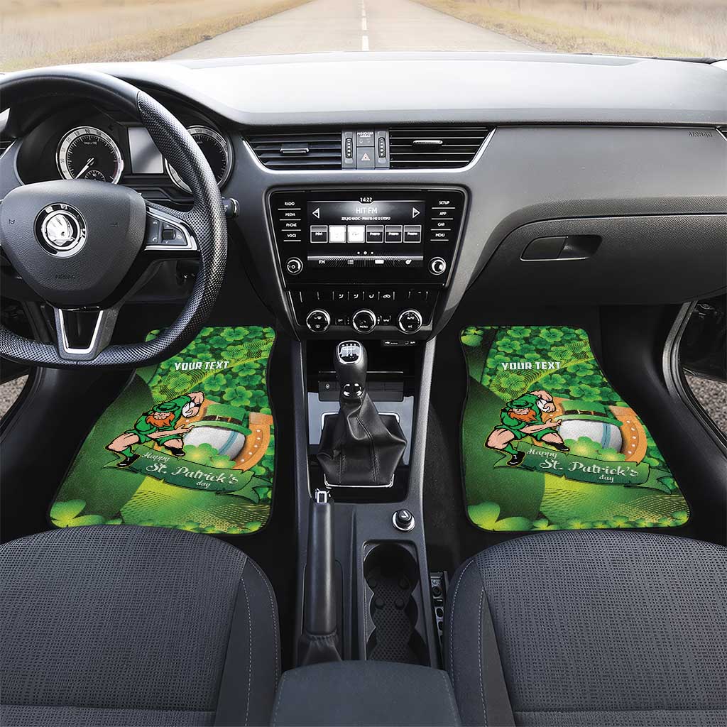 St Patrick's Day Ireland Rugby Custom Car Mats Leprechaun Mascot Irish Shamrock Pattern - Wonder Print Shop