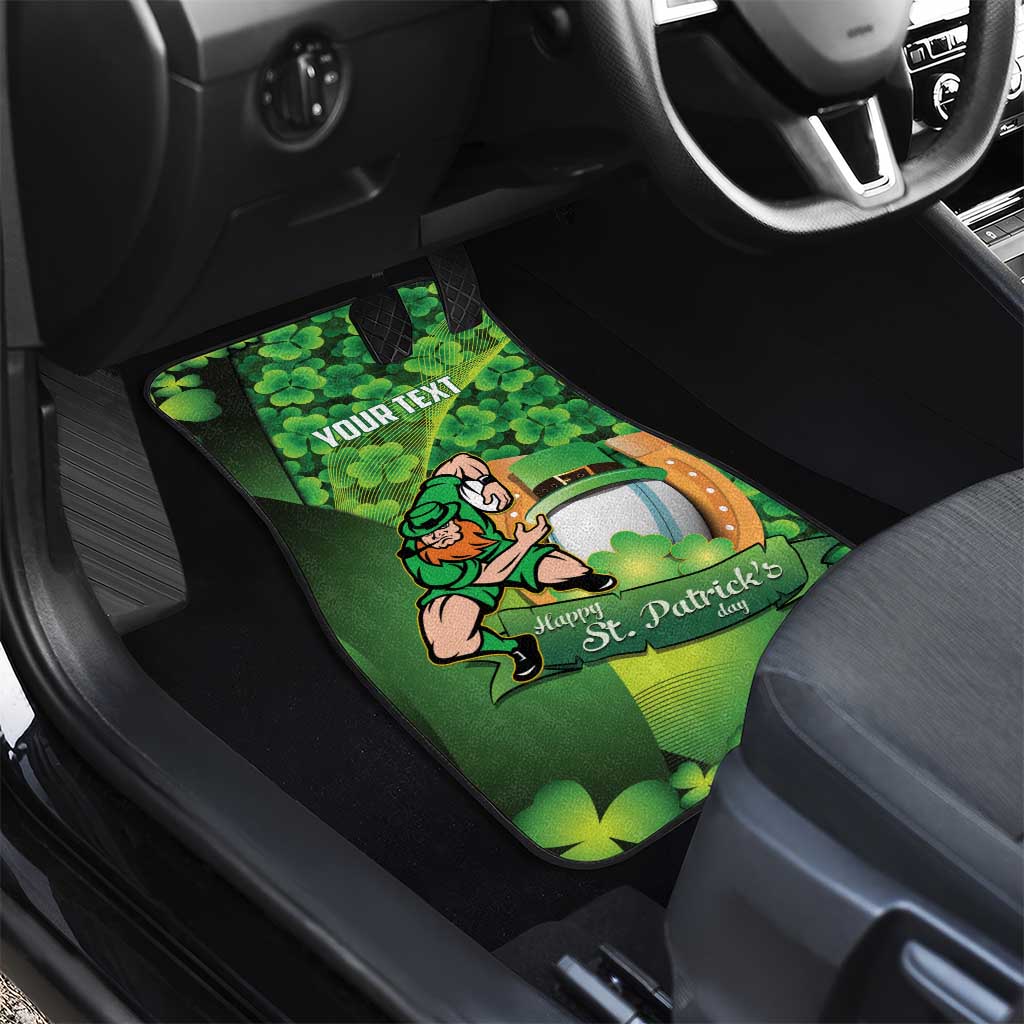 St Patrick's Day Ireland Rugby Custom Car Mats Leprechaun Mascot Irish Shamrock Pattern - Wonder Print Shop