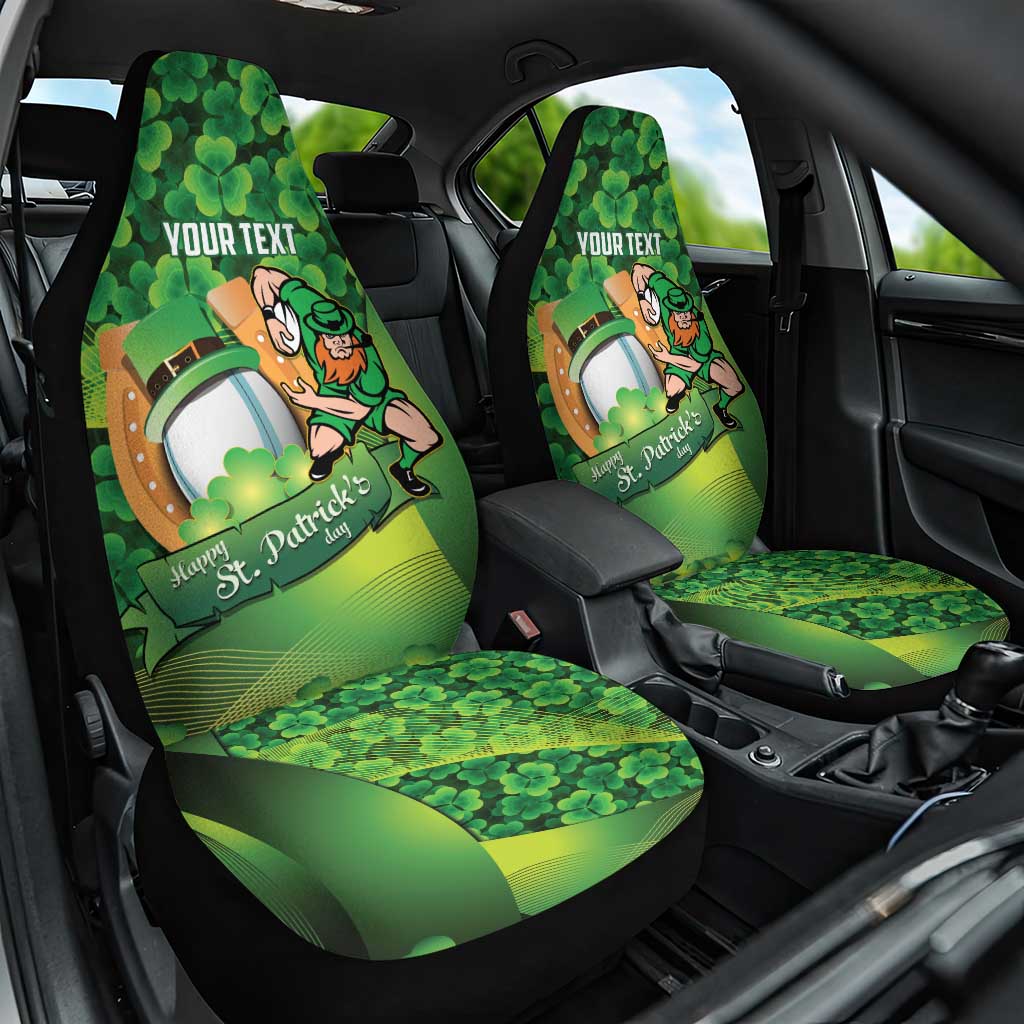 St Patrick's Day Ireland Rugby Custom Car Seat Cover Leprechaun Mascot Irish Shamrock Pattern - Wonder Print Shop