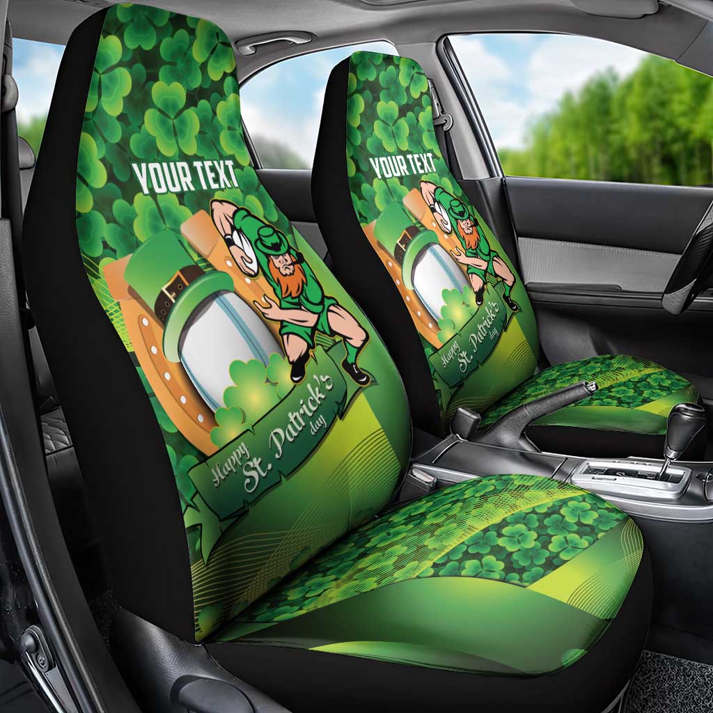 St Patrick's Day Ireland Rugby Custom Car Seat Cover Leprechaun Mascot Irish Shamrock Pattern - Wonder Print Shop
