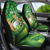 St Patrick's Day Ireland Rugby Custom Car Seat Cover Leprechaun Mascot Irish Shamrock Pattern - Wonder Print Shop
