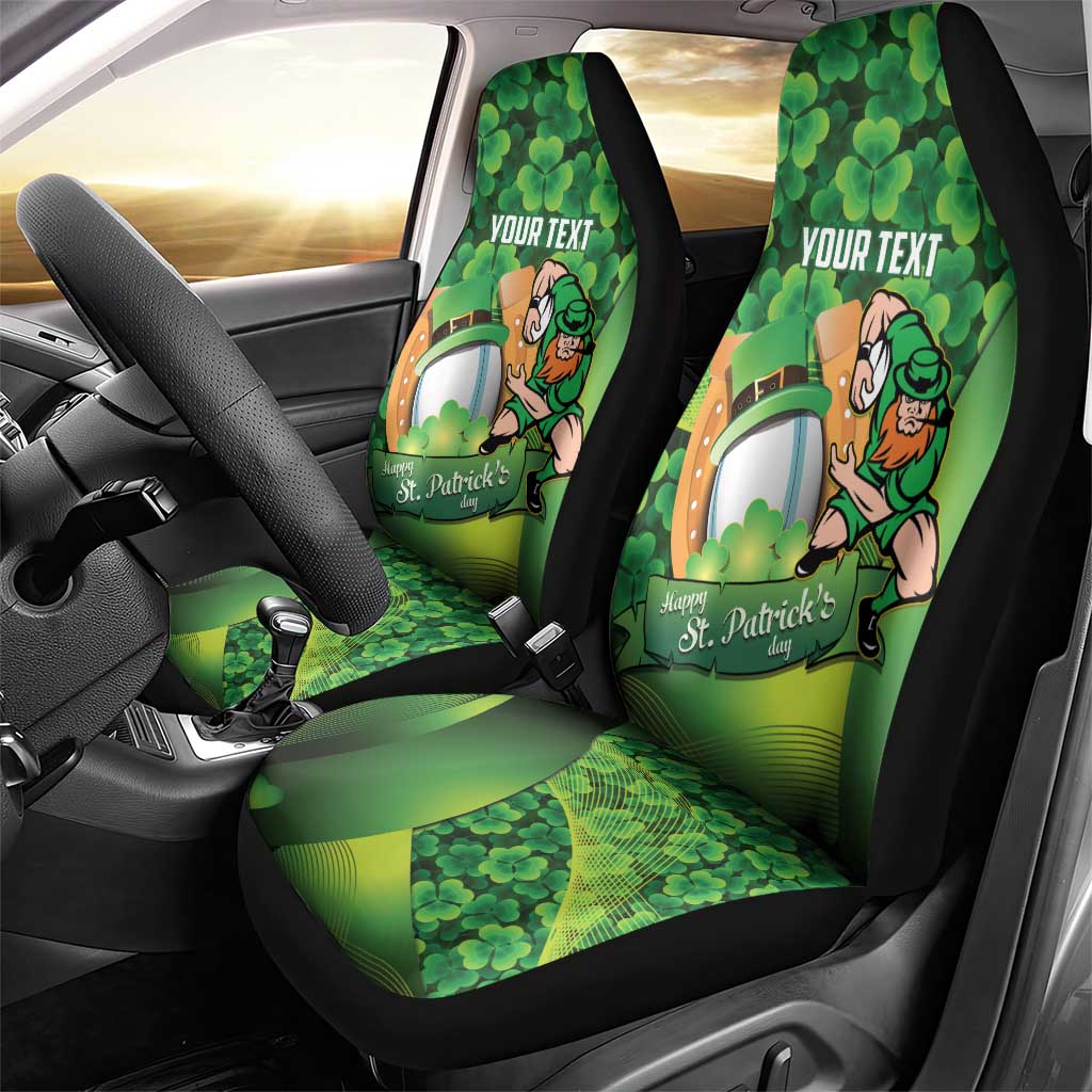 St Patrick's Day Ireland Rugby Custom Car Seat Cover Leprechaun Mascot Irish Shamrock Pattern - Wonder Print Shop