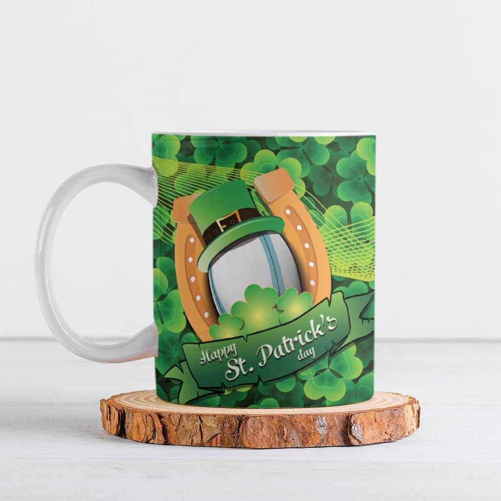 St Patrick's Day Ireland Rugby Custom Ceramic Mug Leprechaun Mascot Irish Shamrock Pattern - Wonder Print Shop