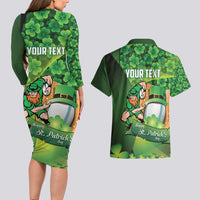 St Patrick's Day Ireland Rugby Custom Couples Matching Long Sleeve Bodycon Dress and Hawaiian Shirt Leprechaun Mascot Irish Shamrock Pattern - Wonder Print Shop