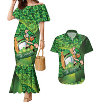 St Patrick's Day Ireland Rugby Custom Couples Matching Mermaid Dress and Hawaiian Shirt Leprechaun Mascot Irish Shamrock Pattern - Wonder Print Shop