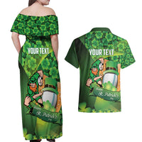 St Patrick's Day Ireland Rugby Custom Couples Matching Off Shoulder Maxi Dress and Hawaiian Shirt Leprechaun Mascot Irish Shamrock Pattern - Wonder Print Shop