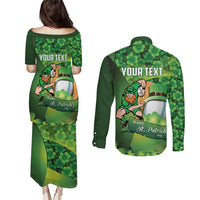 St Patrick's Day Ireland Rugby Custom Couples Matching Puletasi and Long Sleeve Button Shirt Leprechaun Mascot Irish Shamrock Pattern - Wonder Print Shop