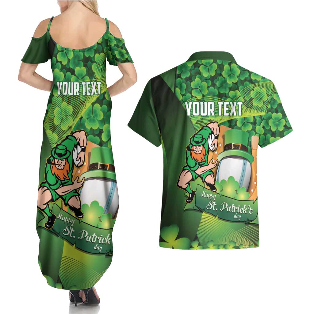 St Patrick's Day Ireland Rugby Custom Couples Matching Summer Maxi Dress and Hawaiian Shirt Leprechaun Mascot Irish Shamrock Pattern - Wonder Print Shop