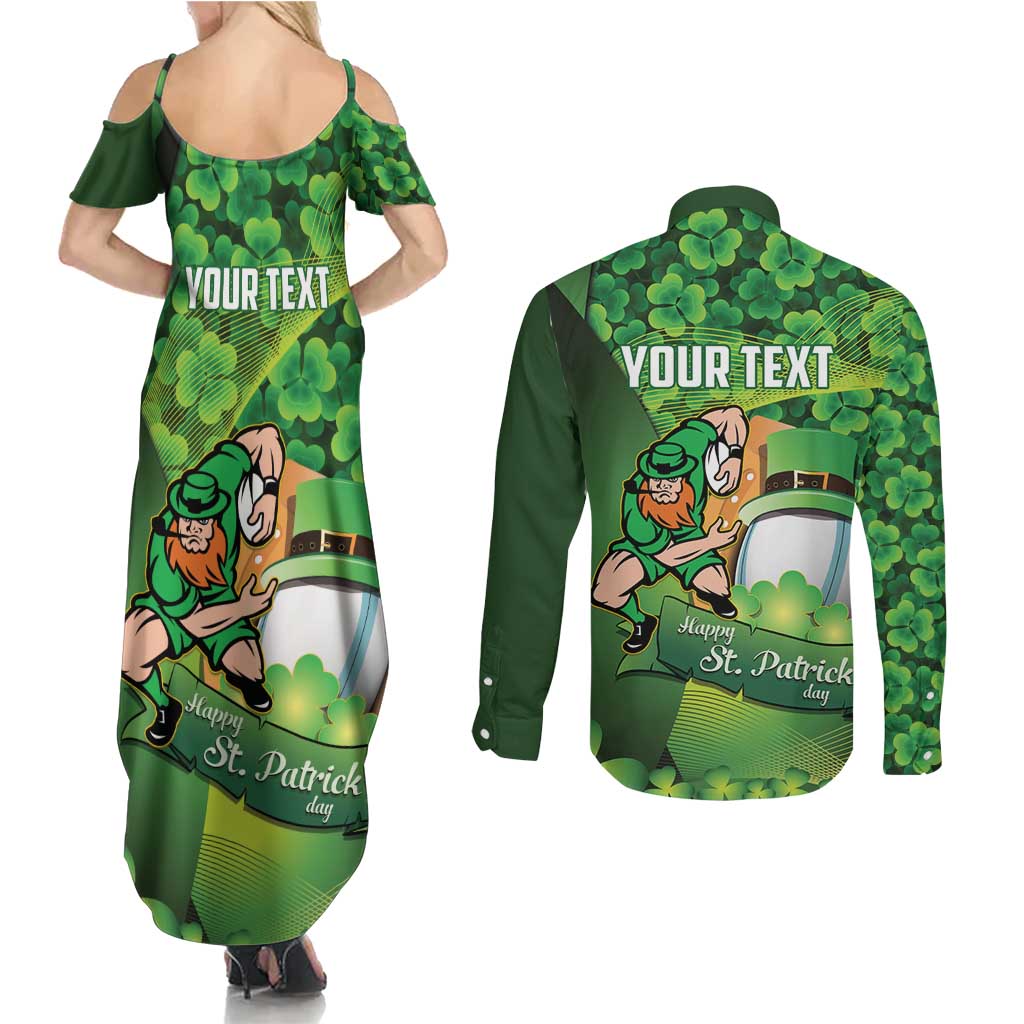 St Patrick's Day Ireland Rugby Custom Couples Matching Summer Maxi Dress and Long Sleeve Button Shirt Leprechaun Mascot Irish Shamrock Pattern - Wonder Print Shop