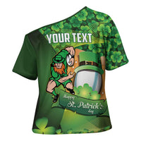 St Patrick's Day Ireland Rugby Custom Cross Shoulder Shirt Leprechaun Mascot Irish Shamrock Pattern - Wonder Print Shop