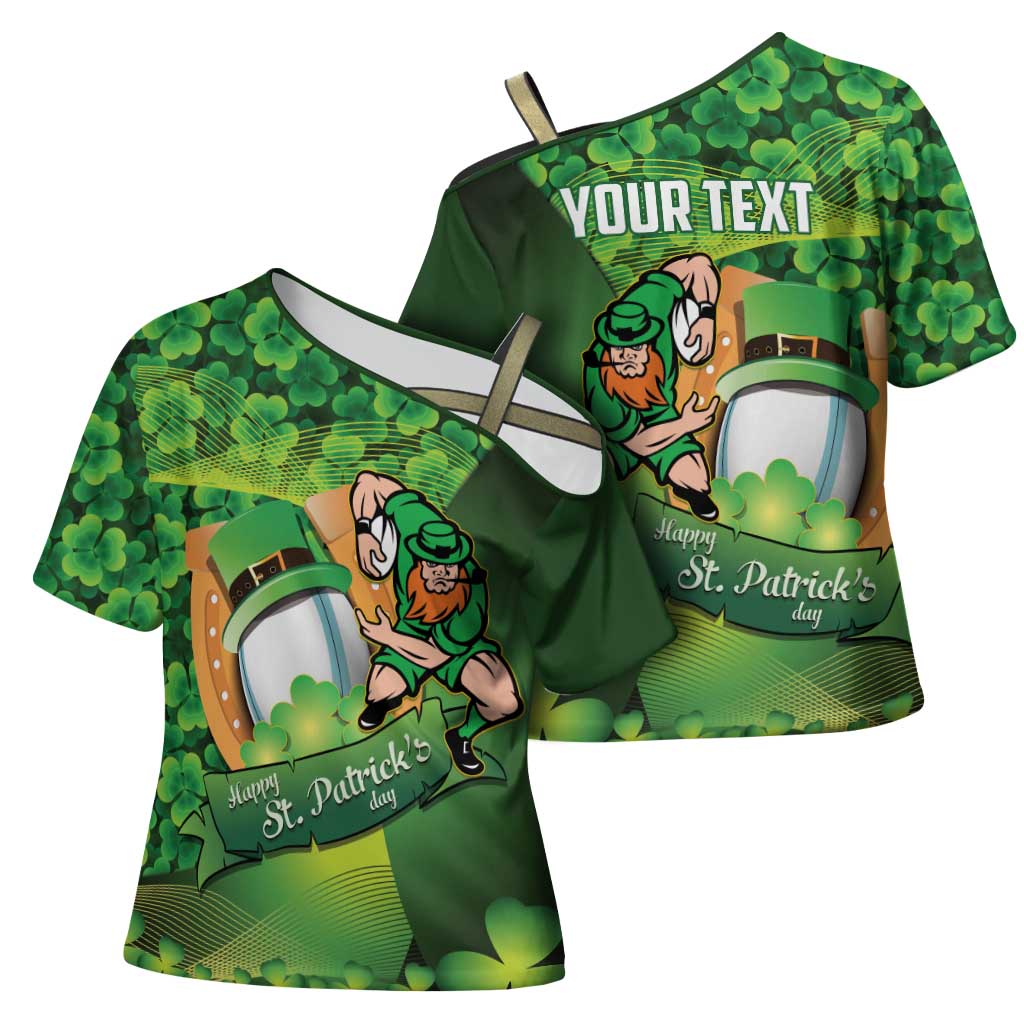 St Patrick's Day Ireland Rugby Custom Cross Shoulder Shirt Leprechaun Mascot Irish Shamrock Pattern - Wonder Print Shop