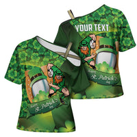 St Patrick's Day Ireland Rugby Custom Cross Shoulder Shirt Leprechaun Mascot Irish Shamrock Pattern - Wonder Print Shop