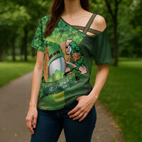 St Patrick's Day Ireland Rugby Custom Cross Shoulder Shirt Leprechaun Mascot Irish Shamrock Pattern - Wonder Print Shop
