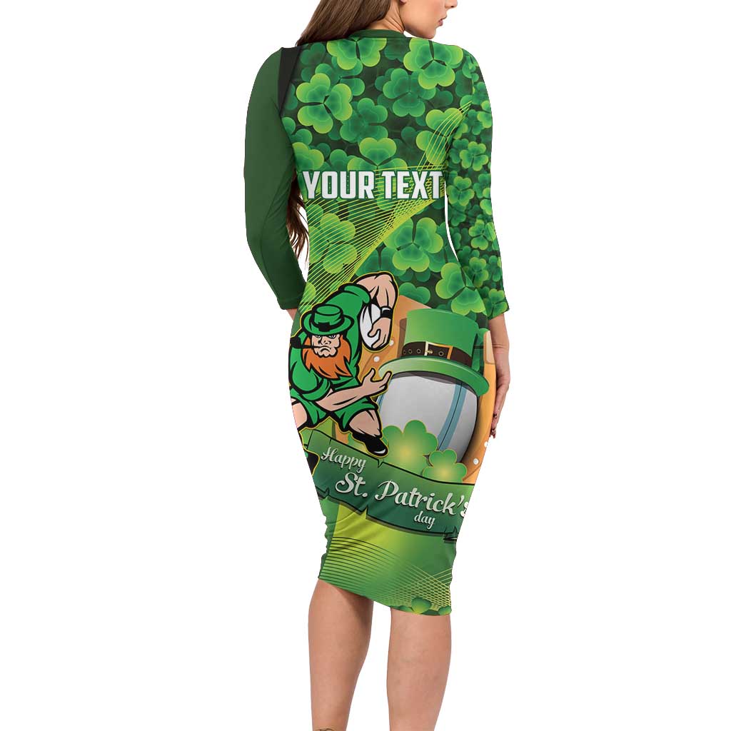 St Patrick's Day Ireland Rugby Custom Family Matching Long Sleeve Bodycon Dress and Hawaiian Shirt Leprechaun Mascot Irish Shamrock Pattern - Wonder Print Shop