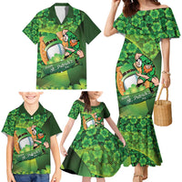 St Patrick's Day Ireland Rugby Custom Family Matching Mermaid Dress and Hawaiian Shirt Leprechaun Mascot Irish Shamrock Pattern - Wonder Print Shop