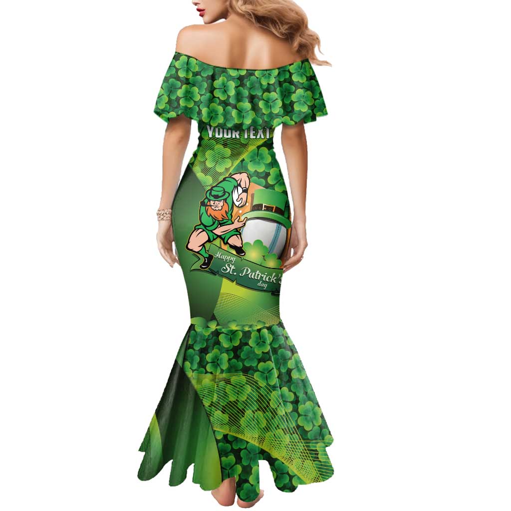 St Patrick's Day Ireland Rugby Custom Family Matching Mermaid Dress and Hawaiian Shirt Leprechaun Mascot Irish Shamrock Pattern - Wonder Print Shop