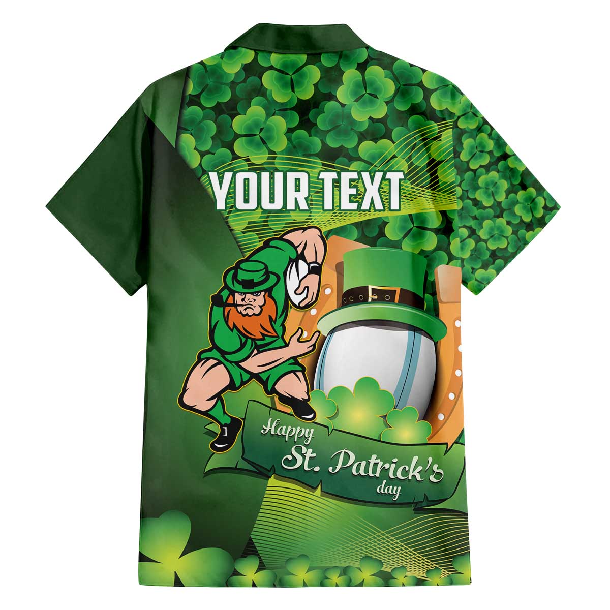 St Patrick's Day Ireland Rugby Custom Family Matching Off The Shoulder Long Sleeve Dress and Hawaiian Shirt Leprechaun Mascot Irish Shamrock Pattern - Wonder Print Shop