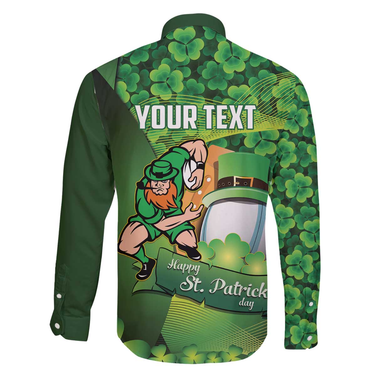 St Patrick's Day Ireland Rugby Custom Family Matching Off The Shoulder Long Sleeve Dress and Hawaiian Shirt Leprechaun Mascot Irish Shamrock Pattern - Wonder Print Shop