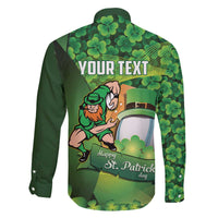 St Patrick's Day Ireland Rugby Custom Family Matching Off The Shoulder Long Sleeve Dress and Hawaiian Shirt Leprechaun Mascot Irish Shamrock Pattern - Wonder Print Shop