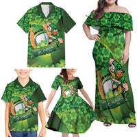 St Patrick's Day Ireland Rugby Custom Family Matching Off Shoulder Maxi Dress and Hawaiian Shirt Leprechaun Mascot Irish Shamrock Pattern - Wonder Print Shop