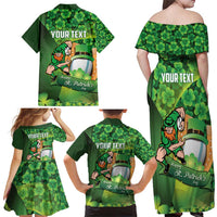St Patrick's Day Ireland Rugby Custom Family Matching Off Shoulder Maxi Dress and Hawaiian Shirt Leprechaun Mascot Irish Shamrock Pattern - Wonder Print Shop