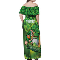 St Patrick's Day Ireland Rugby Custom Family Matching Off Shoulder Maxi Dress and Hawaiian Shirt Leprechaun Mascot Irish Shamrock Pattern - Wonder Print Shop