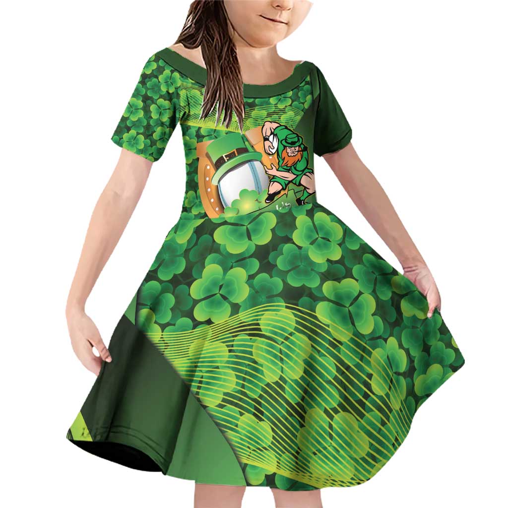 St Patrick's Day Ireland Rugby Custom Family Matching Off Shoulder Short Dress and Hawaiian Shirt Leprechaun Mascot Irish Shamrock Pattern - Wonder Print Shop