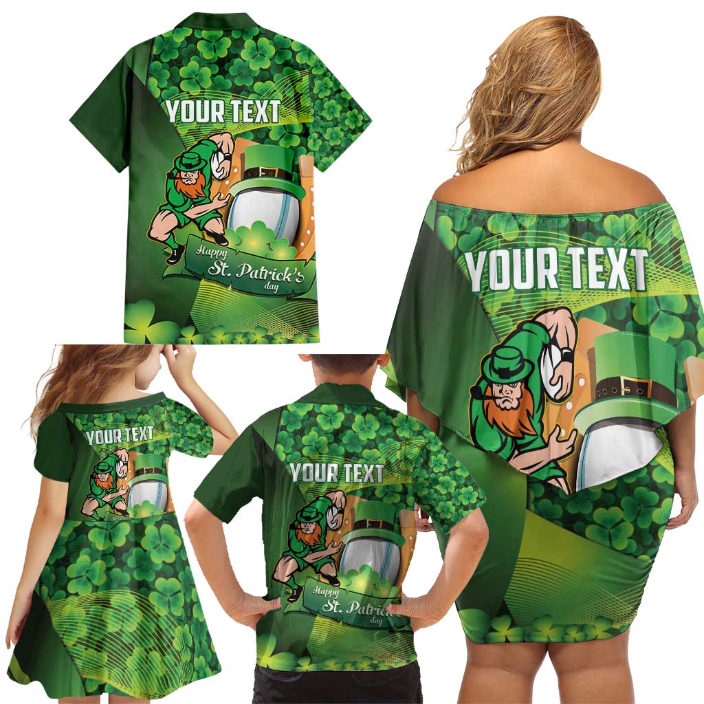 St Patrick's Day Ireland Rugby Custom Family Matching Off Shoulder Short Dress and Hawaiian Shirt Leprechaun Mascot Irish Shamrock Pattern - Wonder Print Shop