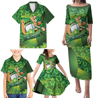 St Patrick's Day Ireland Rugby Custom Family Matching Puletasi and Hawaiian Shirt Leprechaun Mascot Irish Shamrock Pattern - Wonder Print Shop
