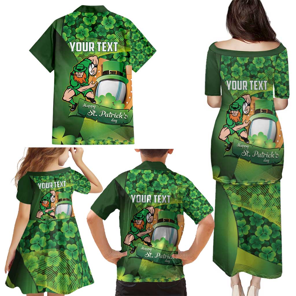 St Patrick's Day Ireland Rugby Custom Family Matching Puletasi and Hawaiian Shirt Leprechaun Mascot Irish Shamrock Pattern - Wonder Print Shop