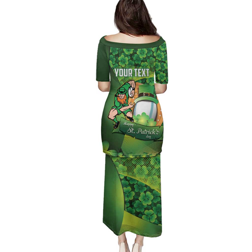 St Patrick's Day Ireland Rugby Custom Family Matching Puletasi and Hawaiian Shirt Leprechaun Mascot Irish Shamrock Pattern - Wonder Print Shop