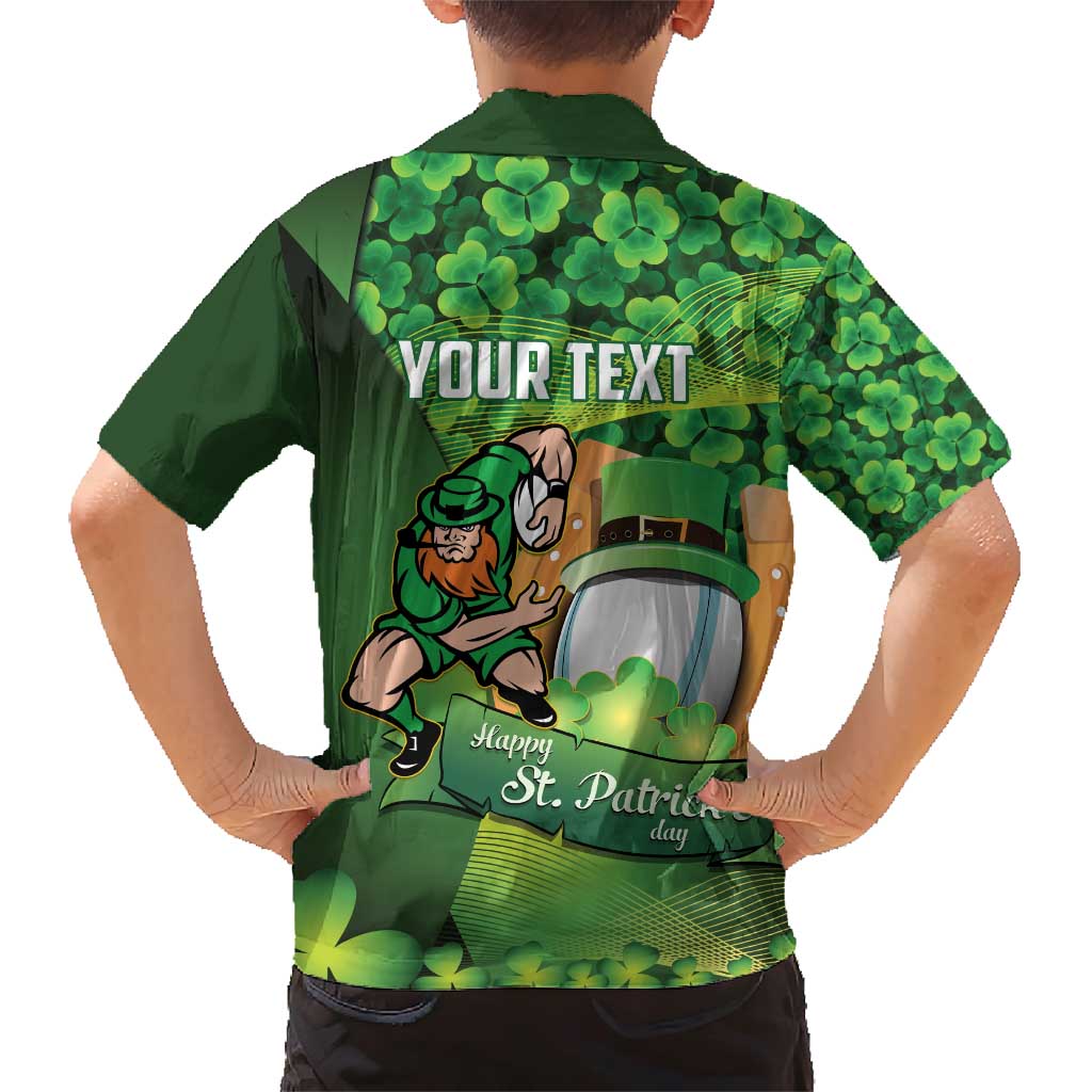 St Patrick's Day Ireland Rugby Custom Family Matching Short Sleeve Bodycon Dress and Hawaiian Shirt Leprechaun Mascot Irish Shamrock Pattern - Wonder Print Shop