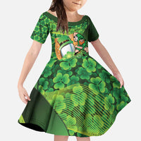 St Patrick's Day Ireland Rugby Custom Family Matching Short Sleeve Bodycon Dress and Hawaiian Shirt Leprechaun Mascot Irish Shamrock Pattern - Wonder Print Shop