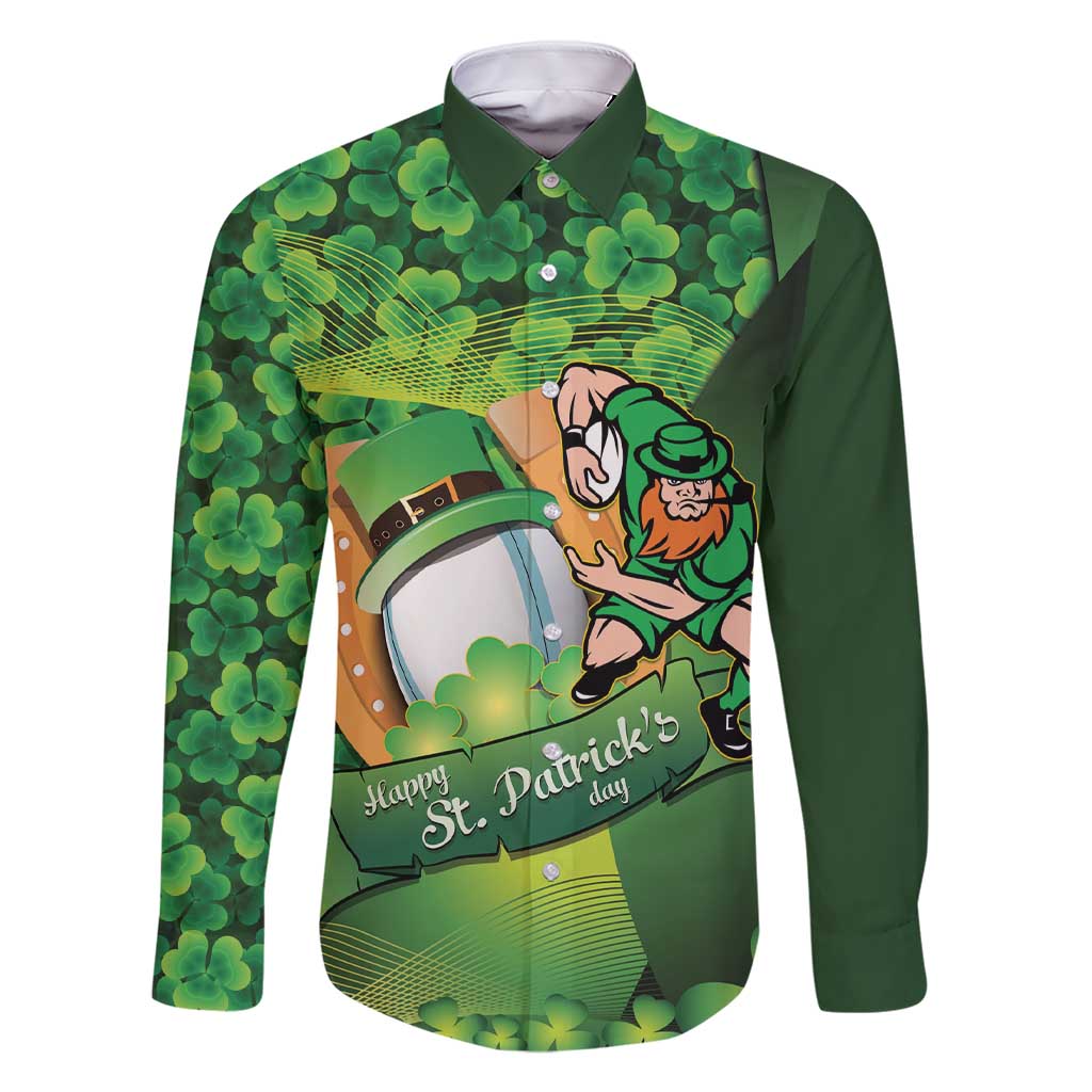 St Patrick's Day Ireland Rugby Custom Family Matching Short Sleeve Bodycon Dress and Hawaiian Shirt Leprechaun Mascot Irish Shamrock Pattern - Wonder Print Shop