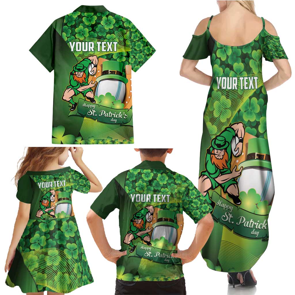 St Patrick's Day Ireland Rugby Custom Family Matching Summer Maxi Dress and Hawaiian Shirt Leprechaun Mascot Irish Shamrock Pattern - Wonder Print Shop