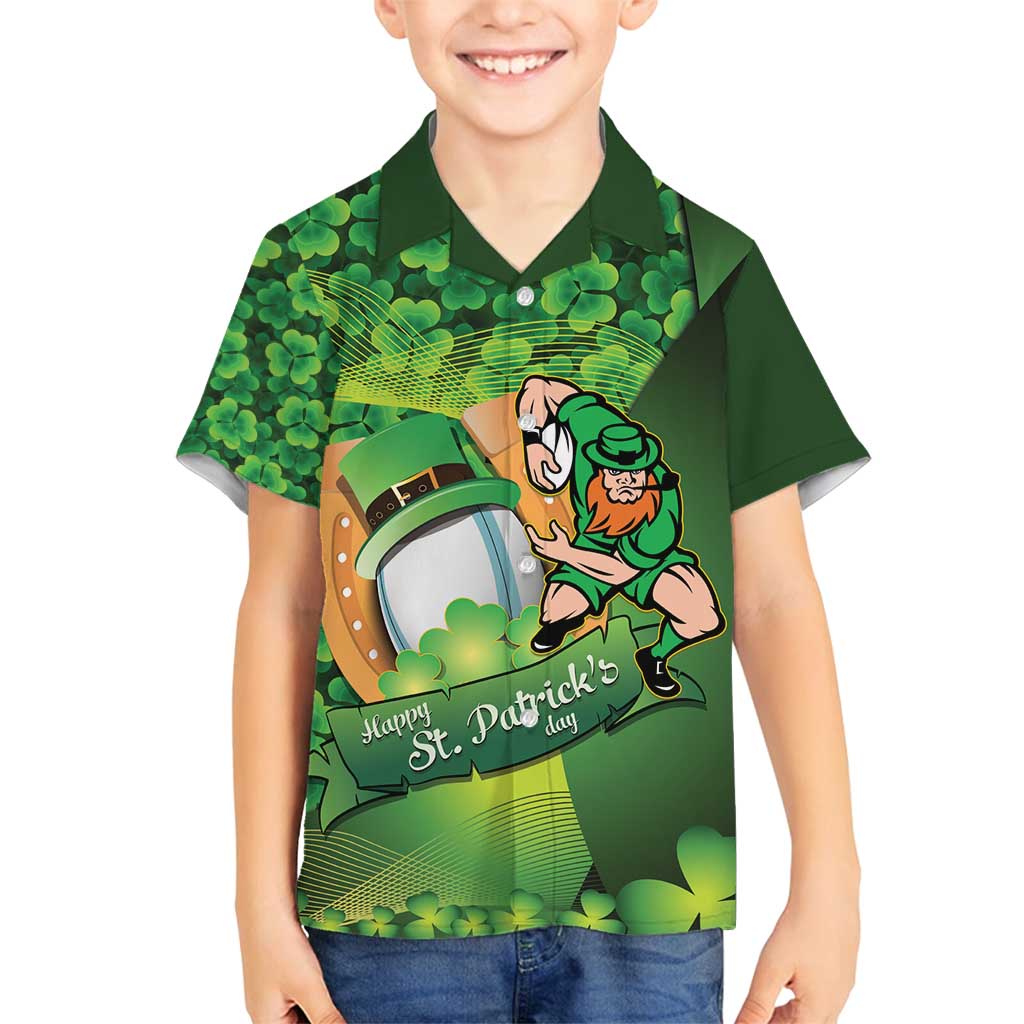 St Patrick's Day Ireland Rugby Custom Family Matching Tank Maxi Dress and Hawaiian Shirt Leprechaun Mascot Irish Shamrock Pattern - Wonder Print Shop