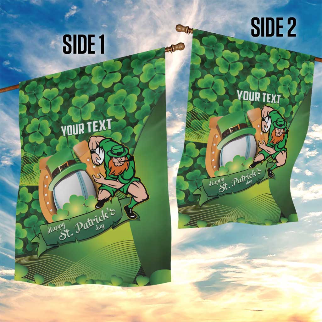St Patrick's Day Ireland Rugby Custom Garden Flag Leprechaun Mascot Irish Shamrock Pattern - Wonder Print Shop