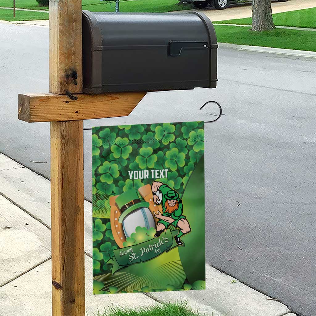 St Patrick's Day Ireland Rugby Custom Garden Flag Leprechaun Mascot Irish Shamrock Pattern - Wonder Print Shop