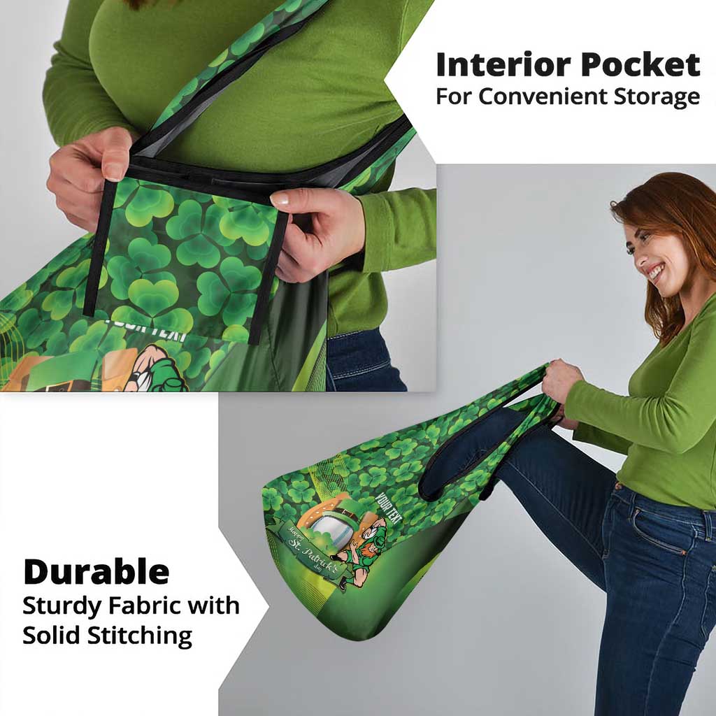 St Patrick's Day Ireland Rugby Custom Grocery Bag Leprechaun Mascot Irish Shamrock Pattern - Wonder Print Shop