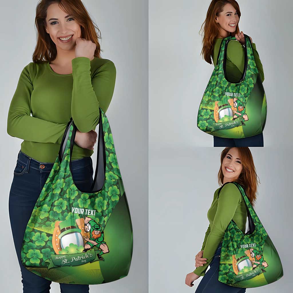 St Patrick's Day Ireland Rugby Custom Grocery Bag Leprechaun Mascot Irish Shamrock Pattern - Wonder Print Shop