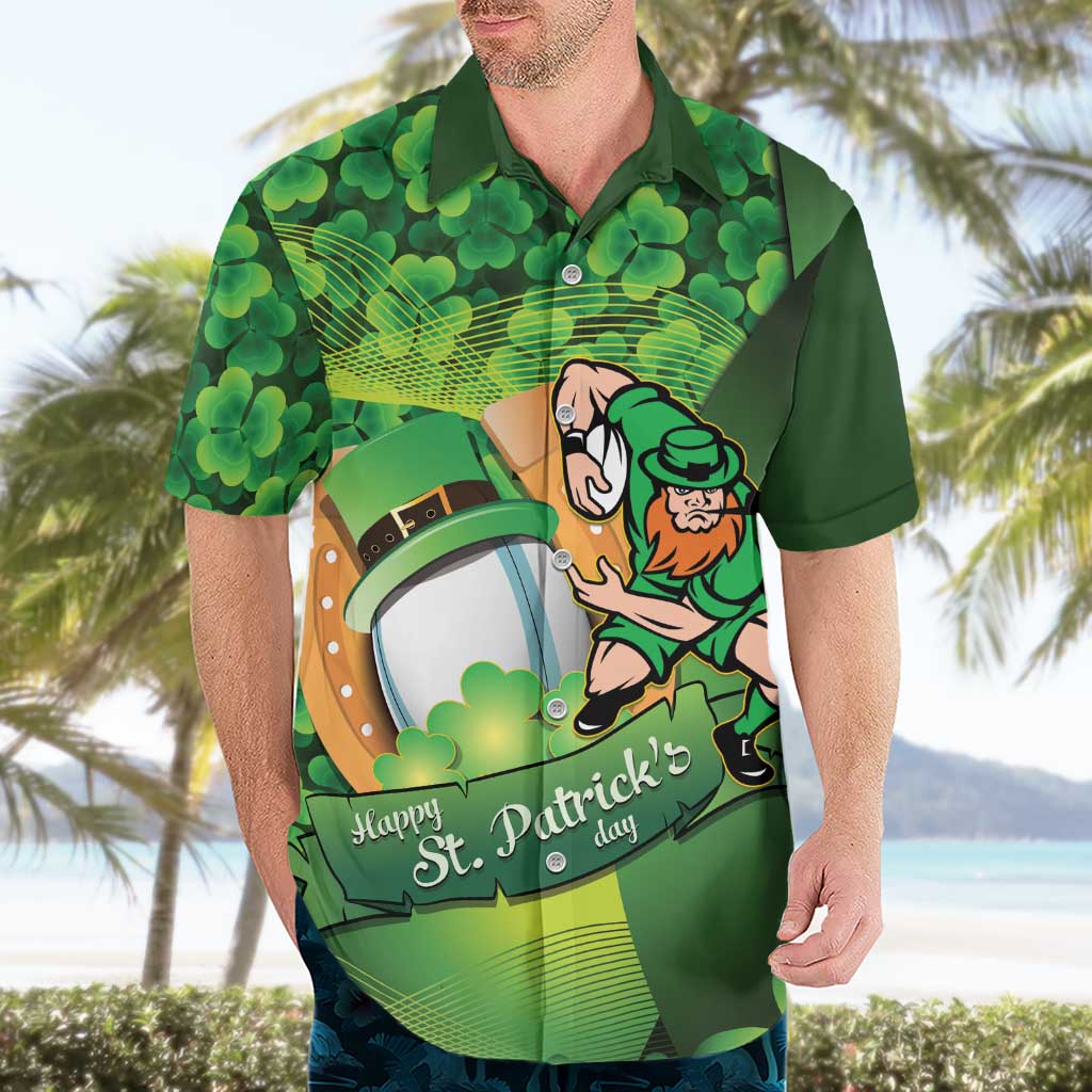 St Patrick's Day Ireland Rugby Custom Hawaiian Shirt Leprechaun Mascot Irish Shamrock Pattern - Wonder Print Shop