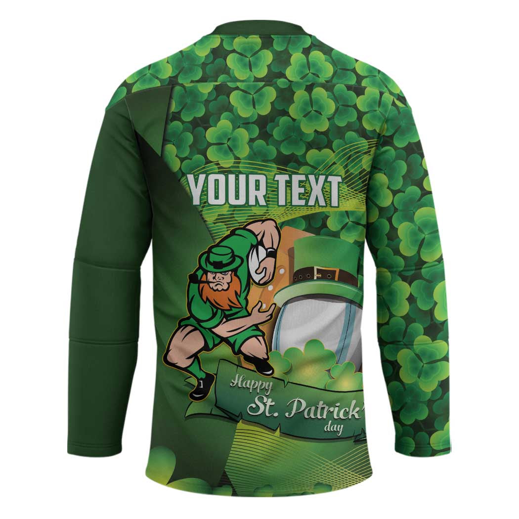 St Patrick's Day Ireland Rugby Custom Hockey Jersey Leprechaun Mascot Irish Shamrock Pattern - Wonder Print Shop