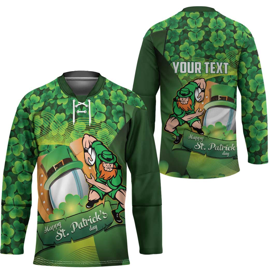 St Patrick's Day Ireland Rugby Custom Hockey Jersey Leprechaun Mascot Irish Shamrock Pattern - Wonder Print Shop