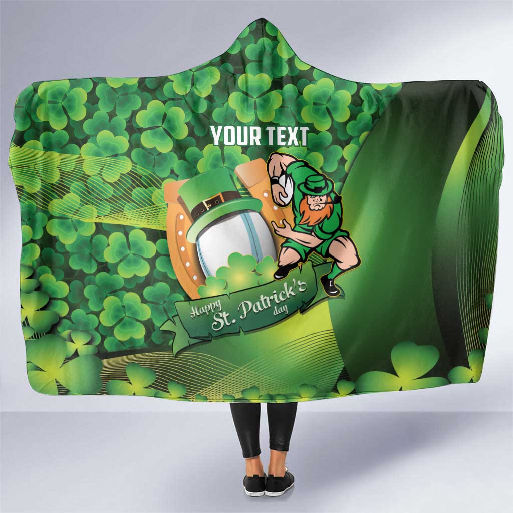 St Patrick's Day Ireland Rugby Custom Hooded Blanket Leprechaun Mascot Irish Shamrock Pattern - Wonder Print Shop